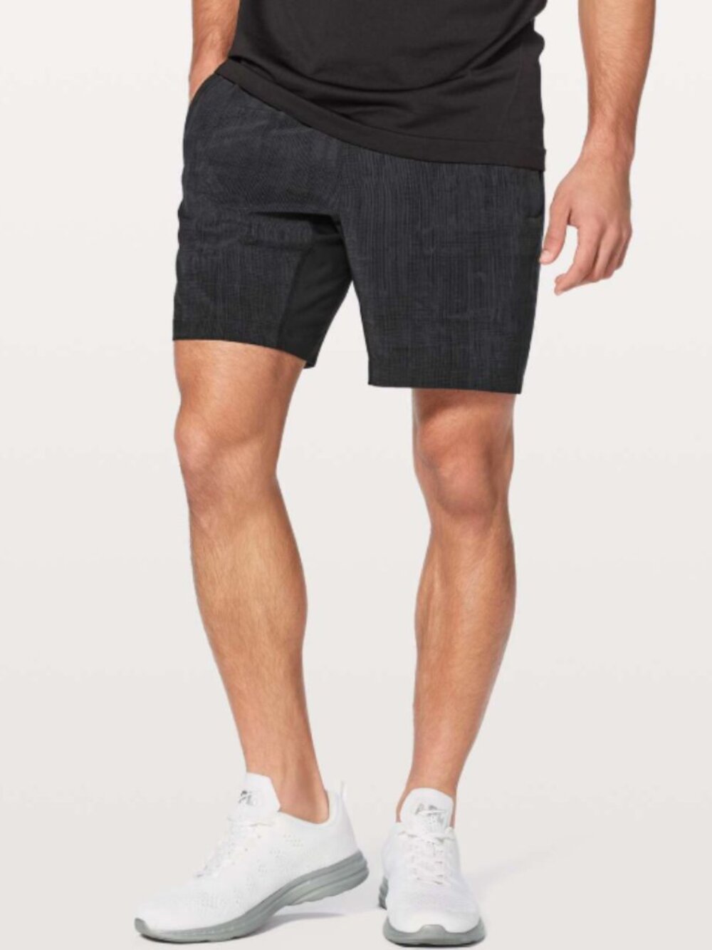 Lululemon Men's T.H.E. Short Linerless 7" Grid Lines Deep Coal Black size Small